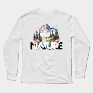 Nature's Beauty: Mountain, Trees, and River Long Sleeve T-Shirt